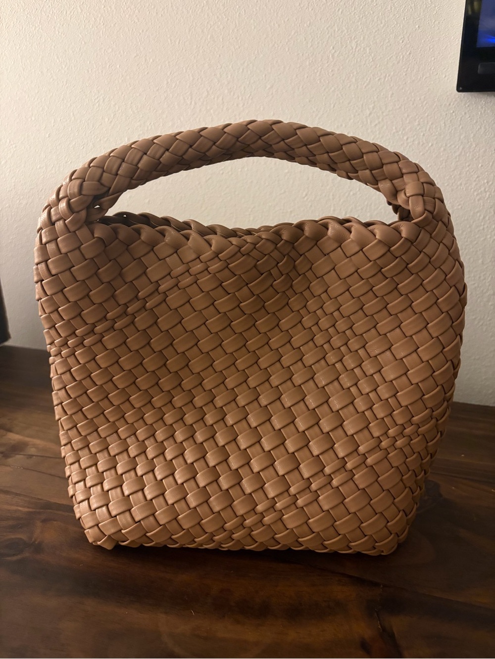 Woven Top-Handle Tote in Tan